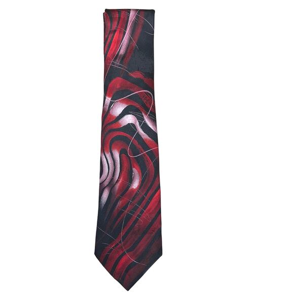 J. Garcia Still Life Collection Sixty Red Black Abstract Print 100% Silk Tie - Picture 1 of 5
